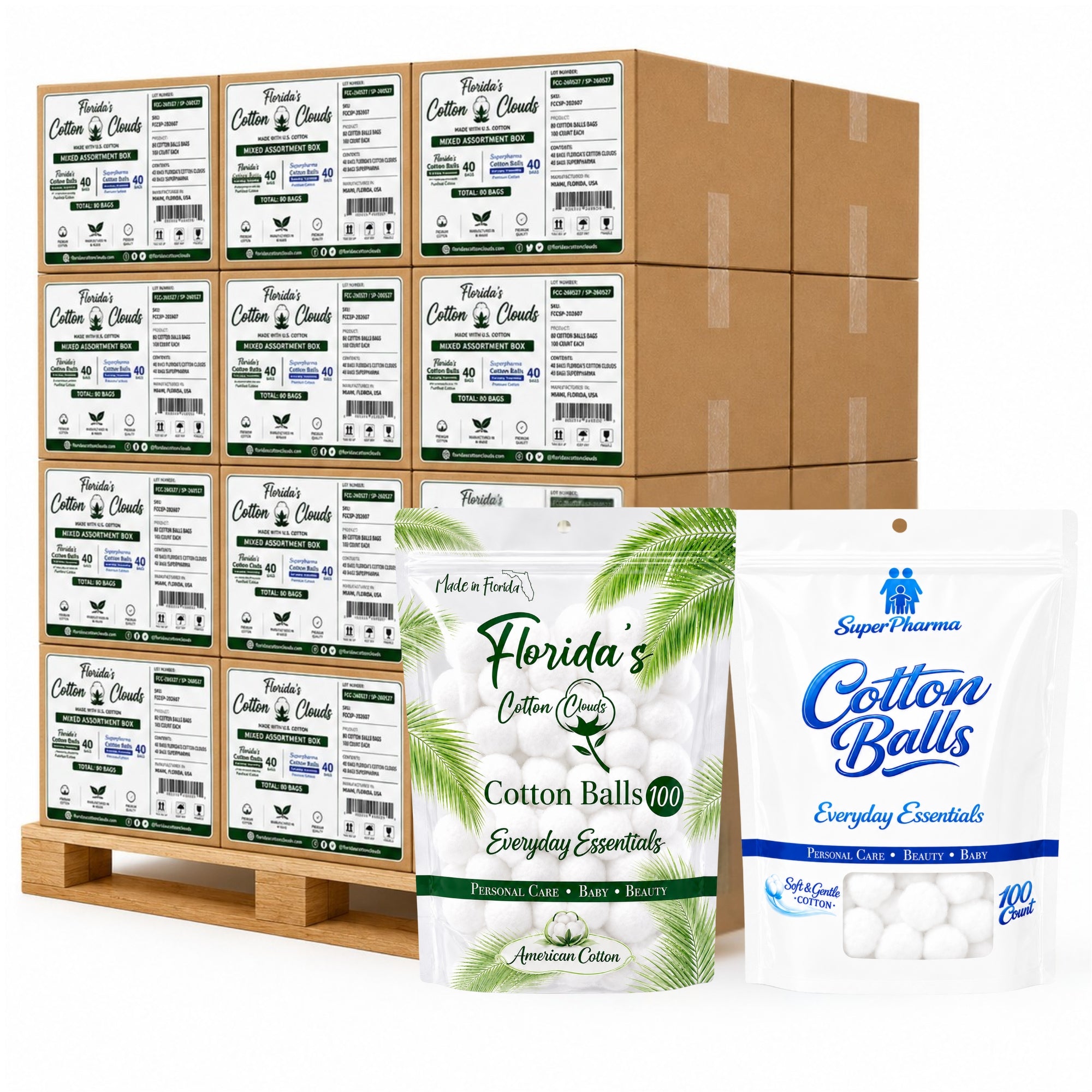 Assorted Cotton Balls Wholesale Box, 80 Bags (8,000 CT)