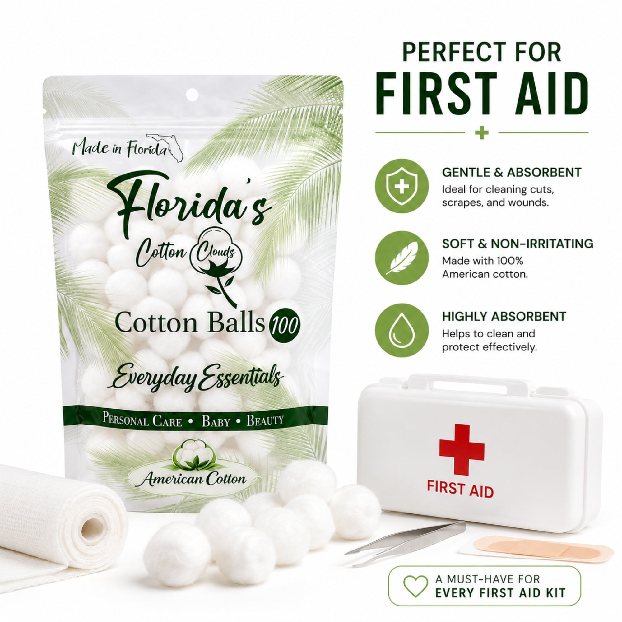 Florida's Cotton Clouds Purified Cotton Balls, 100 Count