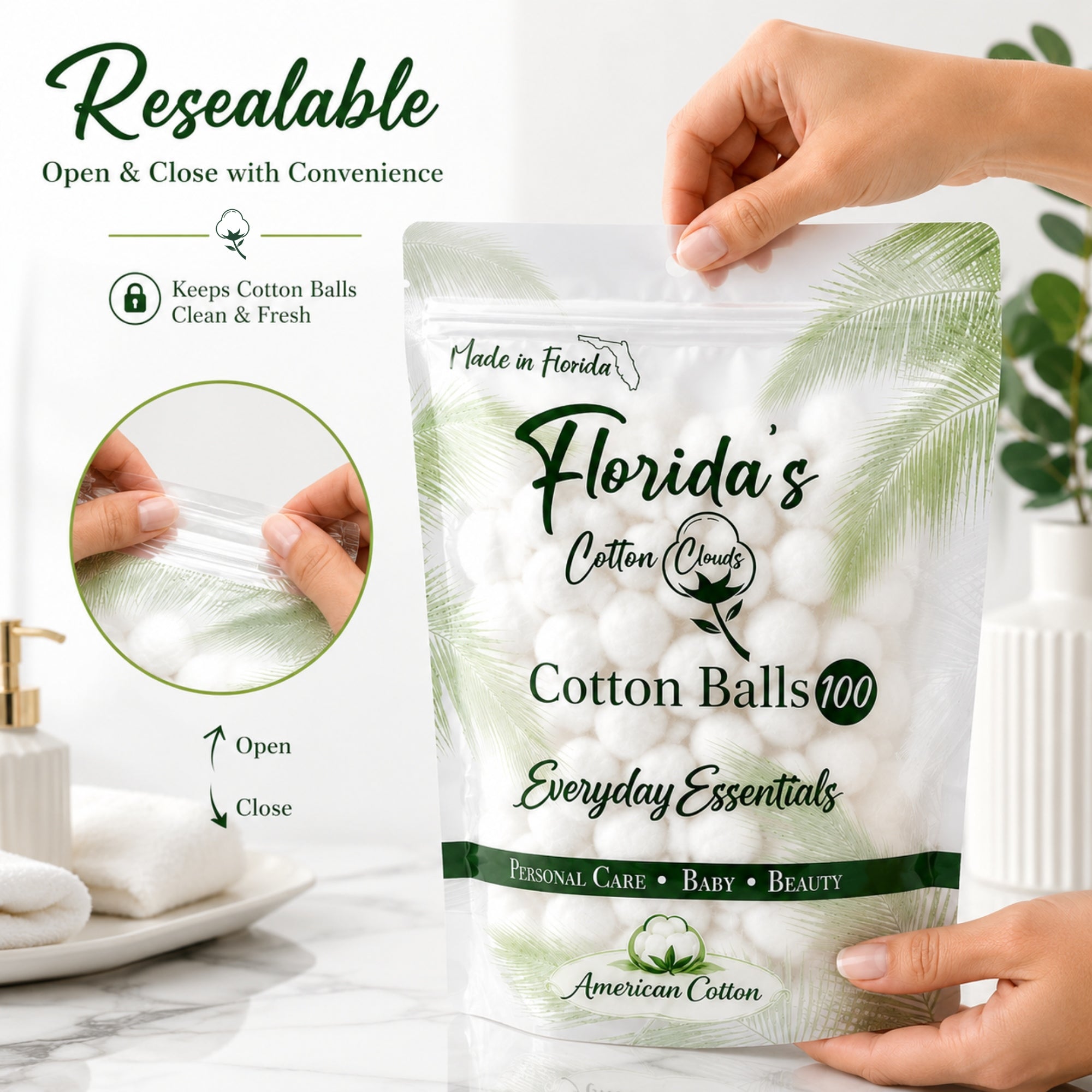 Florida's Cotton Clouds Purified Cotton Balls, 100 Count