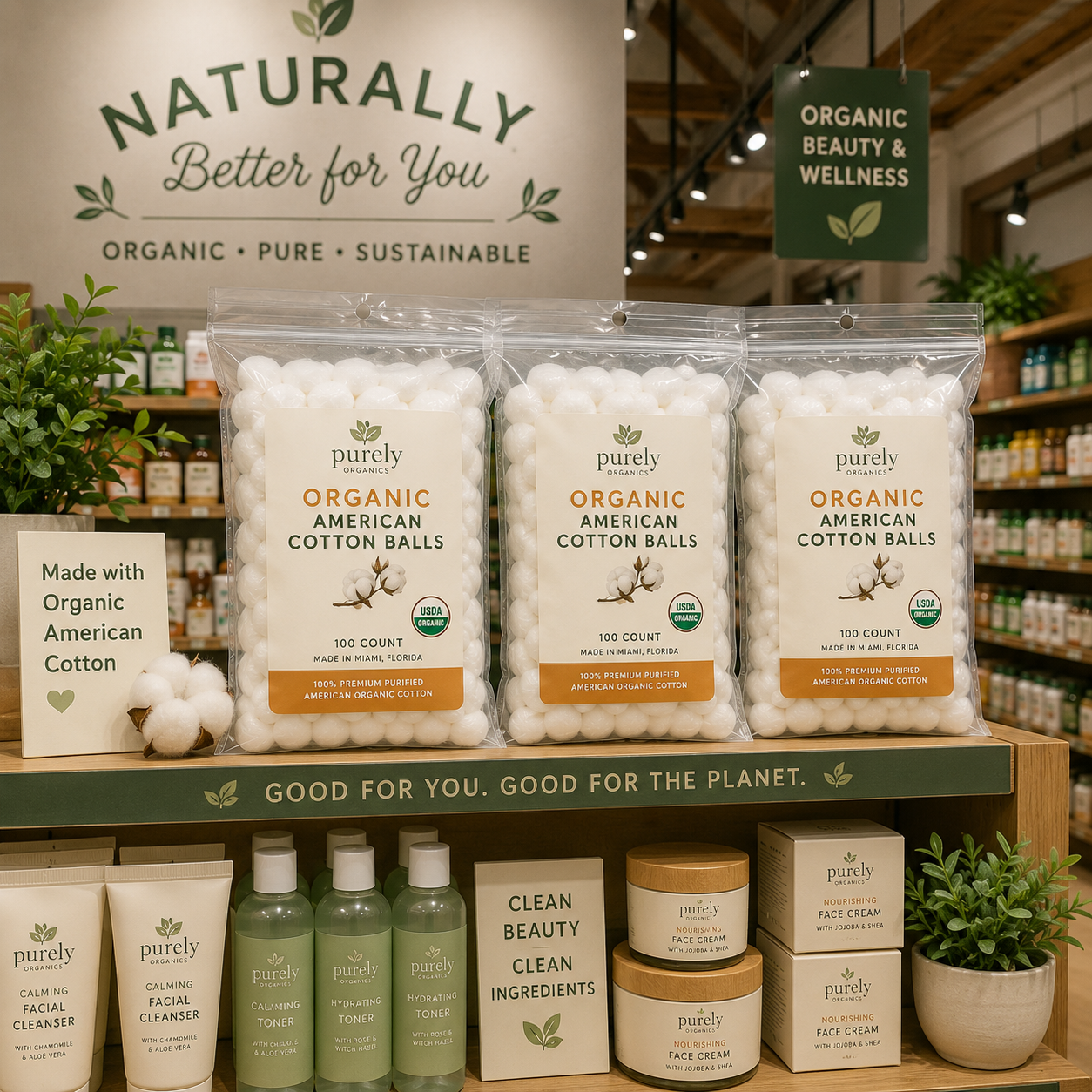 Organic Cotton Balls Premium U.S. Cotton, 100 CT